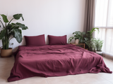 Burgunderfarbenes Leinen-Bettwäscheset