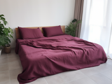Burgunderfarbenes Leinen-Bettwäscheset