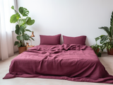 Burgunderfarbenes Leinen-Bettwäscheset