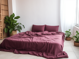 Burgunderfarbenes Leinen-Bettwäscheset