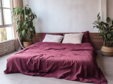 Burgunderfarbenes Leinen-Bettwäscheset