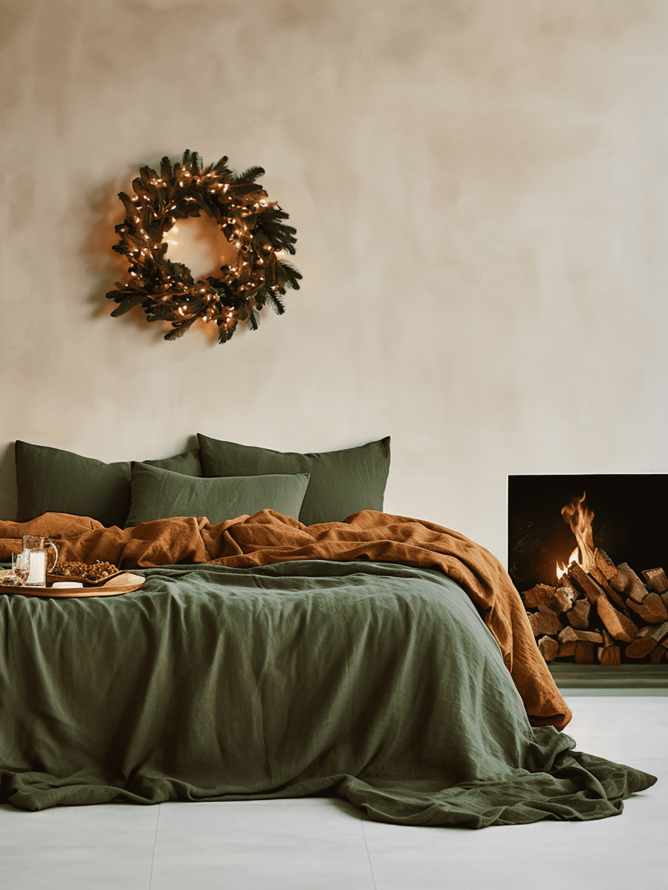 Weihnachtliche dunkelgrüne Tagesdecke