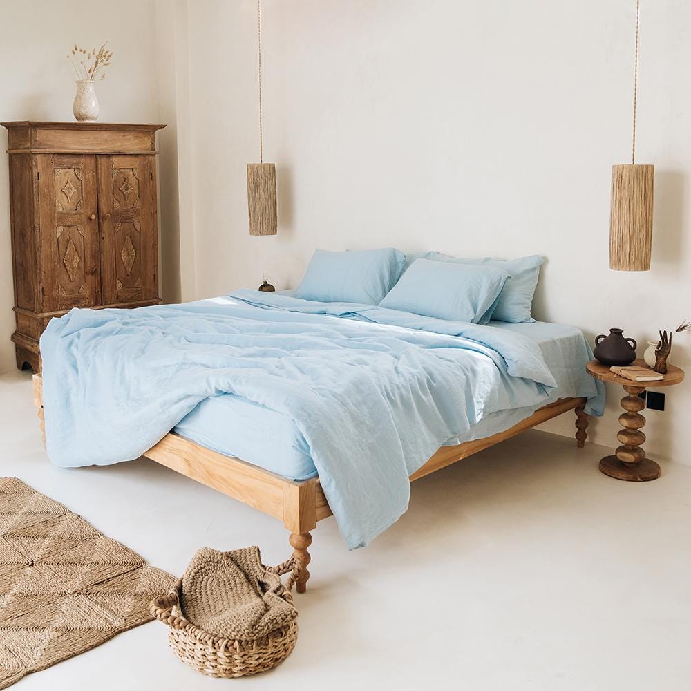 READY TO SHIP from Florida Sky Blue Linen Pillowcase, Envelope Closure, Euro, King, Queen, Standard