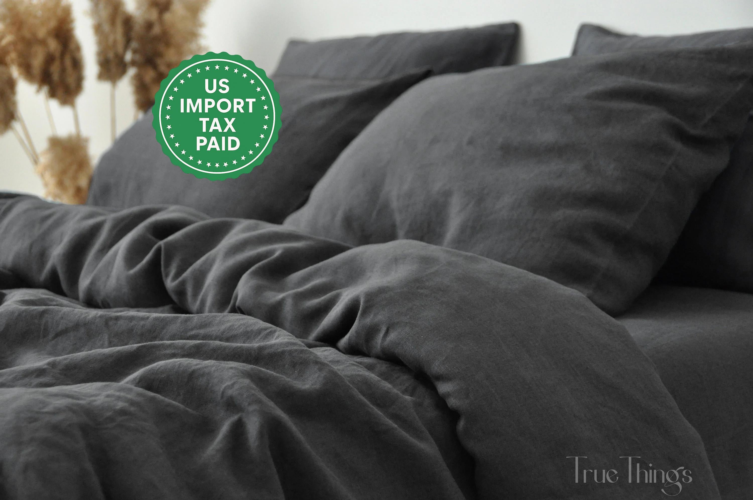 READY TO SHIP Charcoal linen duvet cover 1 duvet cover Softened linen Washed black comforter cover Quilt cover Ribbon ties