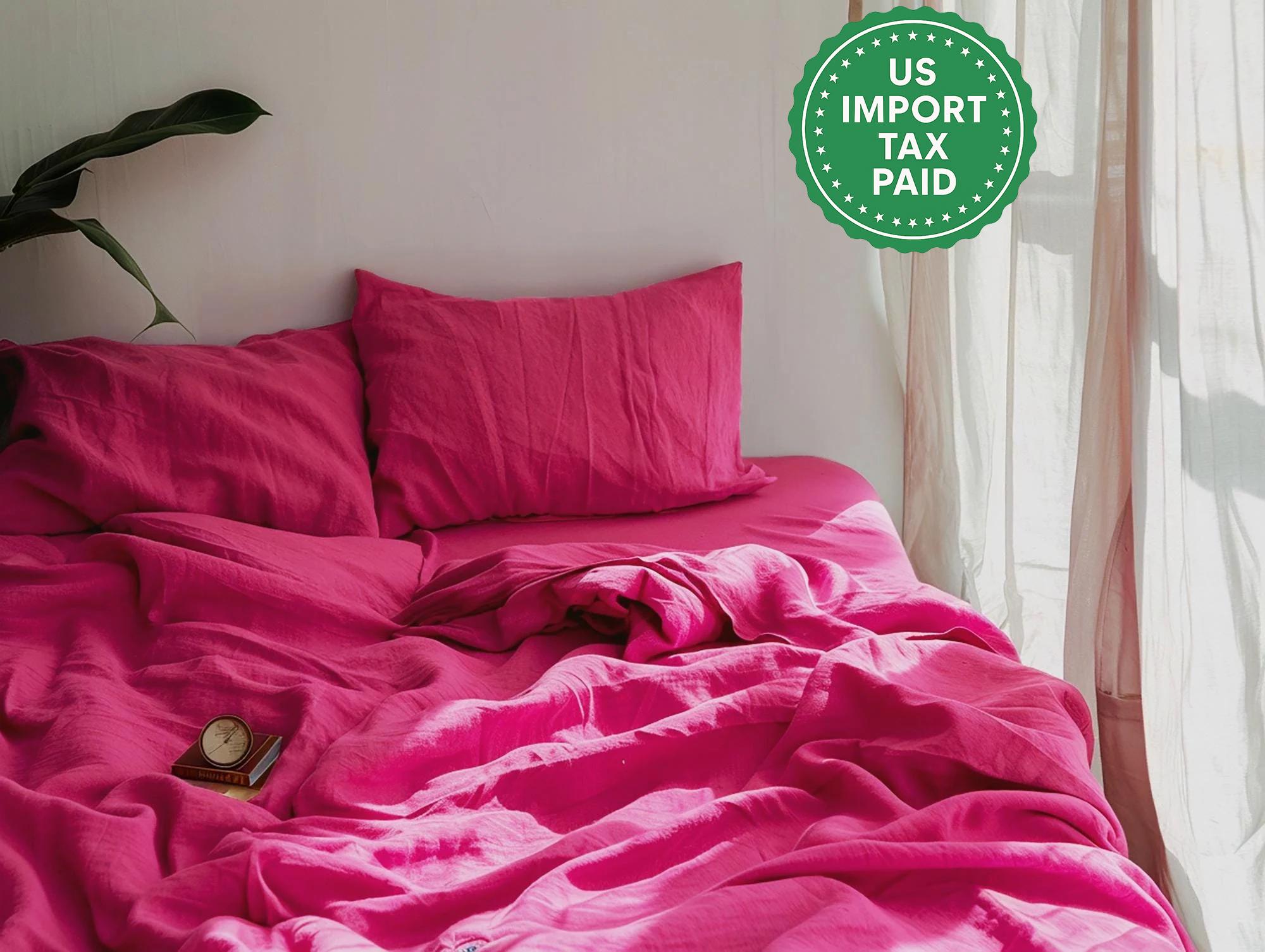 READY TO SHIP Fuchsia linen flat sheet 1 Flat sheet Softened linen sheet Stonewashed linen Pink linen bedsheet Farmhouse decor
