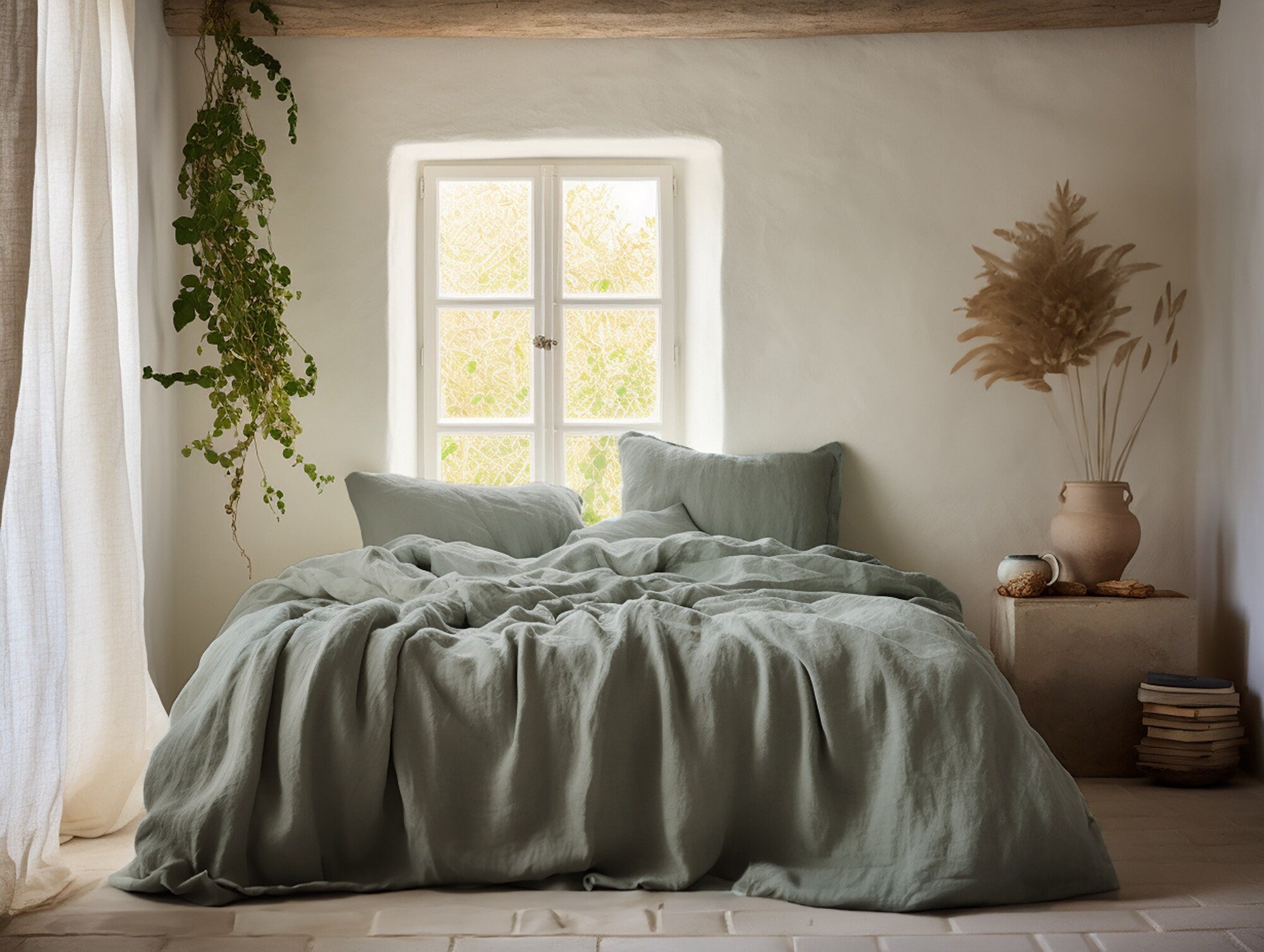 READY TO SHIP Gray sage linen pillowcase 2 Green pillow cover King Queen Standard Euro Decorative Australian, Custom size Envelope closure