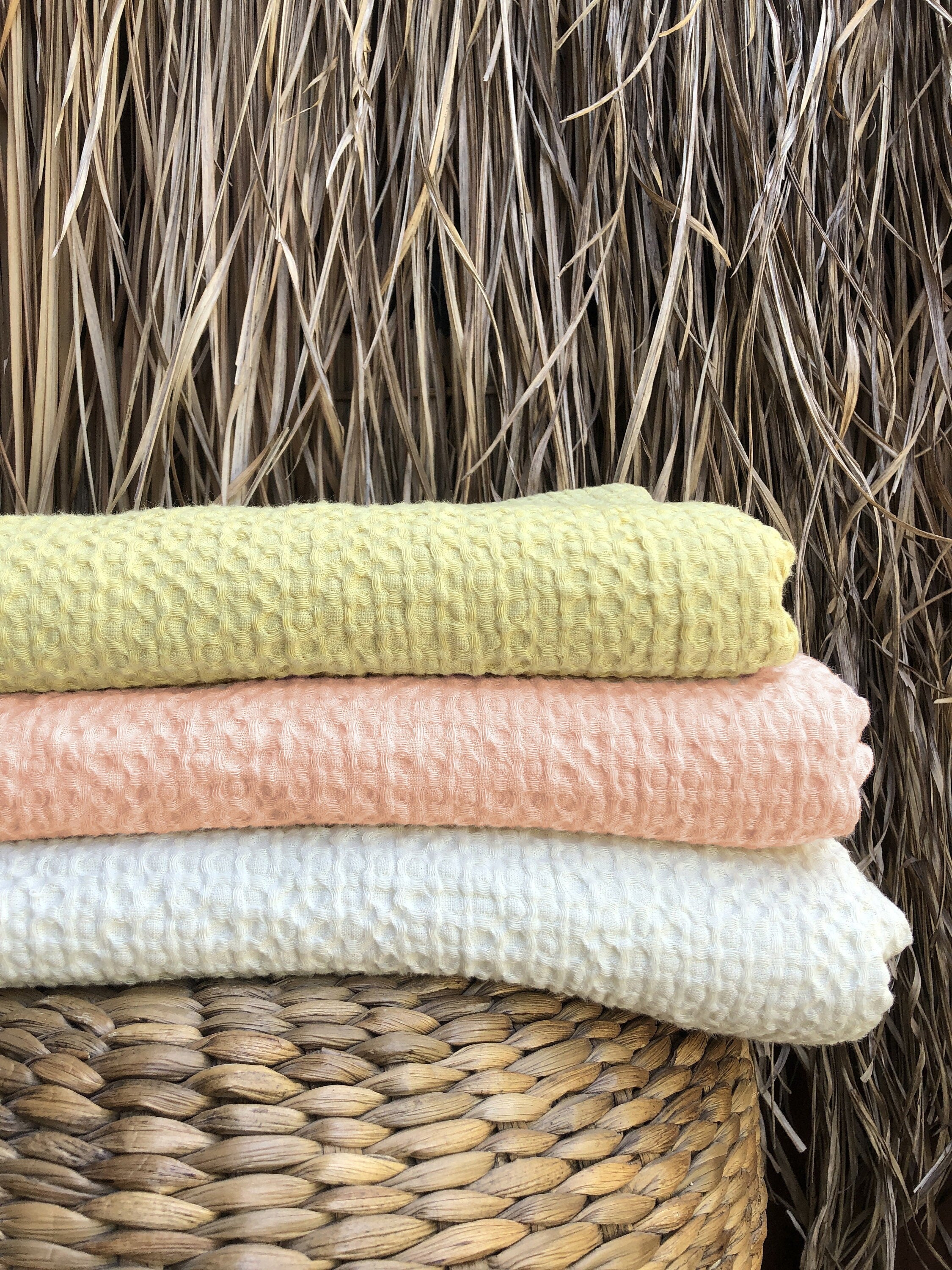 READY TO SHIP Ivory waffle linen coverlet Softened linen Heavy weight Full/Queen
