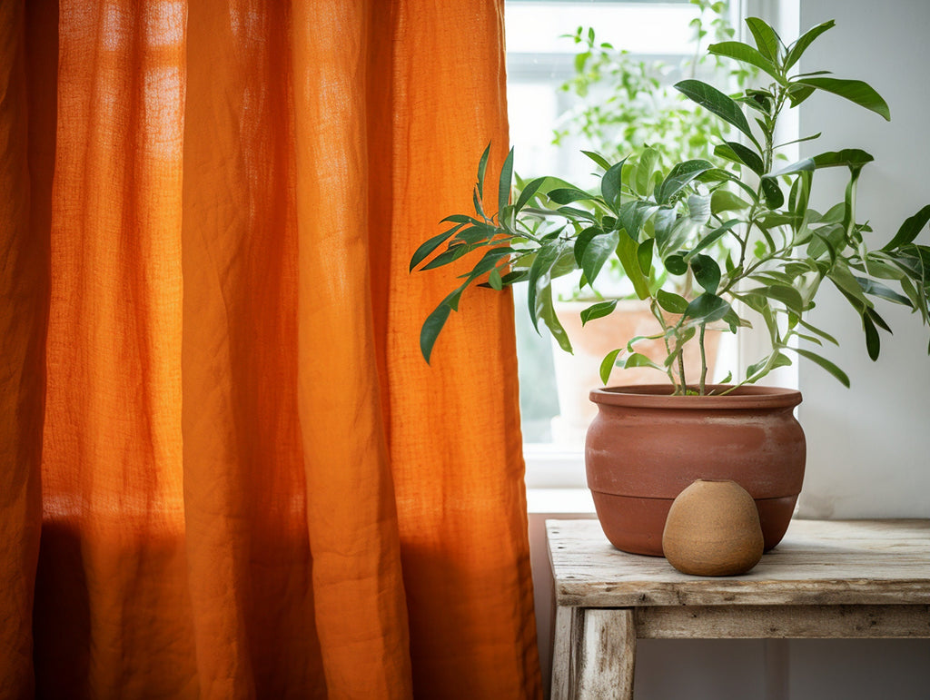 READY TO SHIP from Florida Burnt orange regular and blackout linen curtains 1 panel Unlined Cotton Blackout lining Custom size