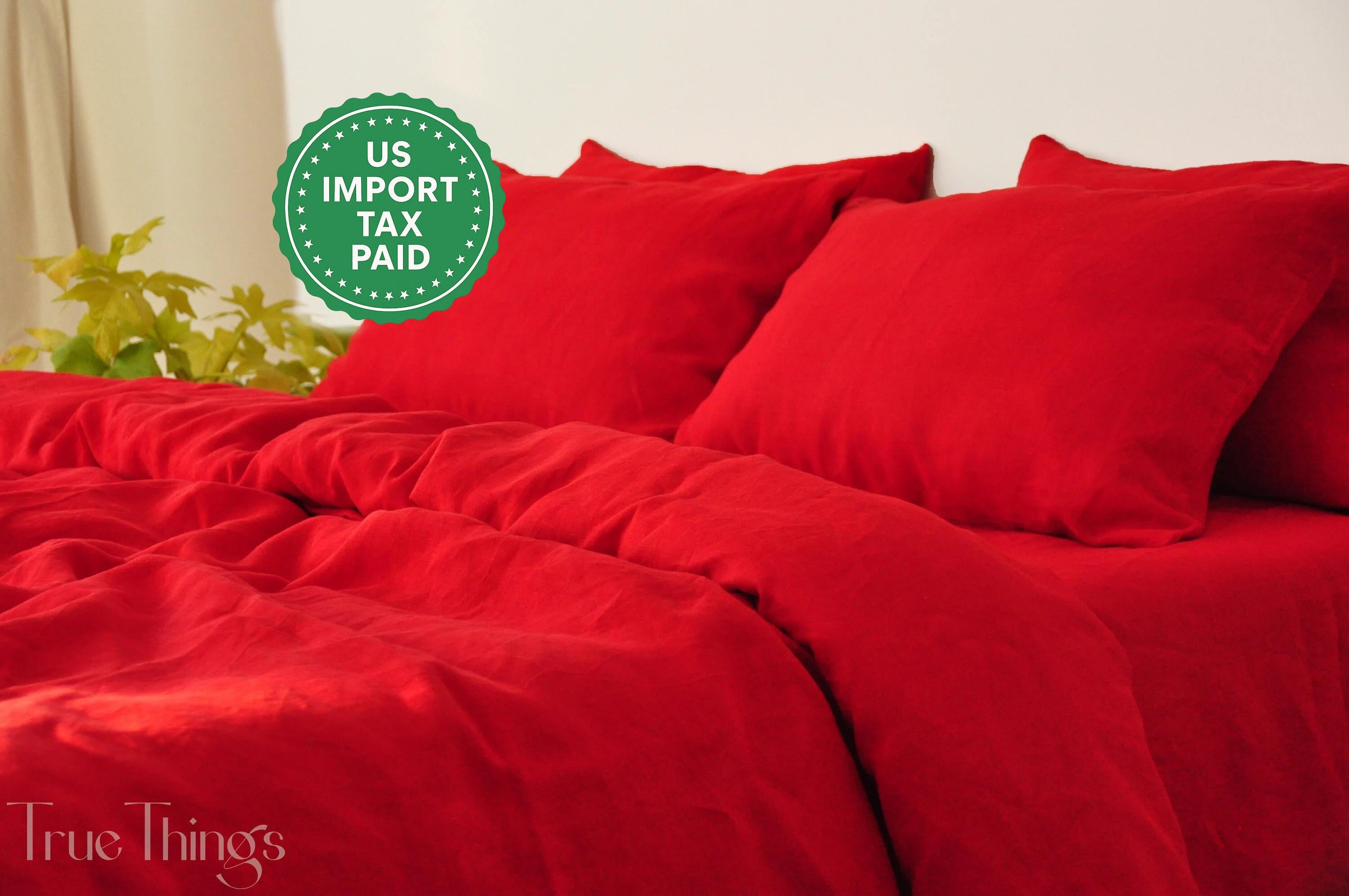 READY TO SHIP Scarlet red linen duvet cover 1 duvet cover Softened linen Red comforter cover Quilt cover Coconut buttons   Ribbon ties