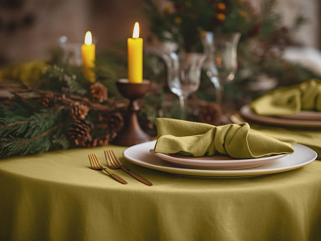 REАDY TO SHIP from Florida 1Turmeric rectangle linen tablecloth Christmas theme round square tablecloth Yellow rustic linen table cloth