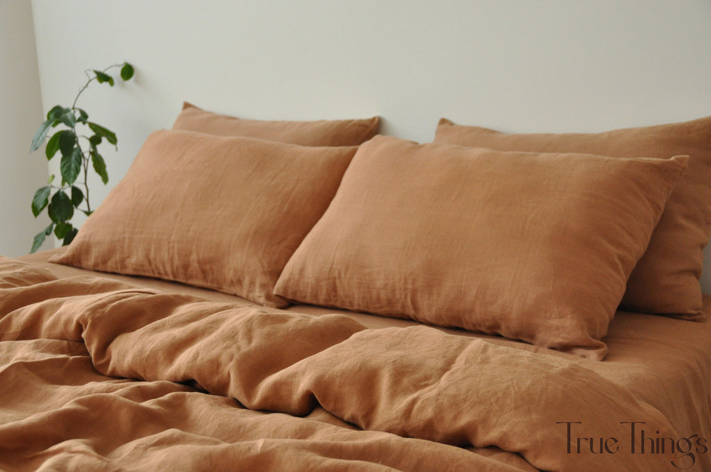 READY TO SHIP Clay linen pillowcase 2 Pillowcase Brown pillow cover King Queen Standard Euro Custom size Envelope closure Stonewashed