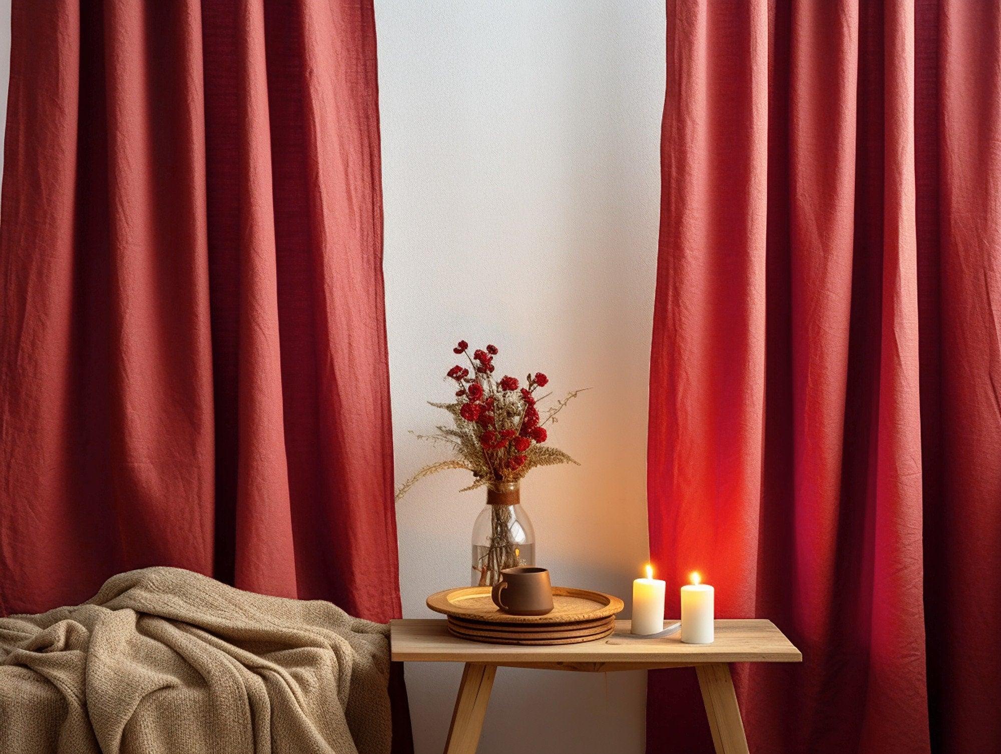 READY TO SHIP Redwood linen curtains with or without cotton lining 2 panels Stonewashed Rod pocket eyelets hanging type
