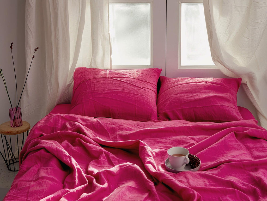 READY TO SHIP Fuchsia linen flat sheet 1 Flat sheet Softened linen sheet Stonewashed linen Pink linen bedsheet Farmhouse decor