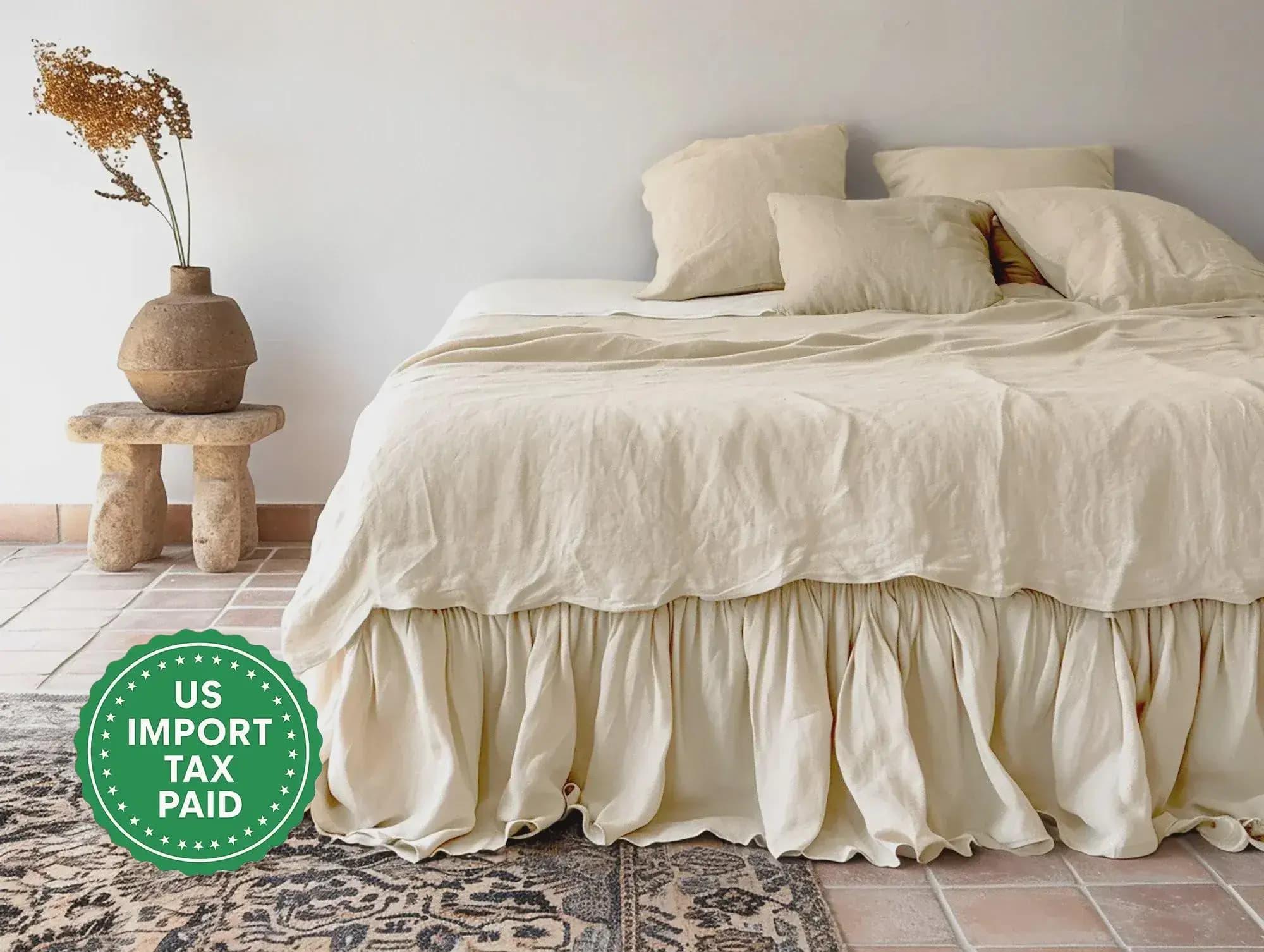 READY TO SHIP Ivory bed skirt 1 Softened linen bed skirt Dust ruffle ivory bed skirt Stonewashed linen Wedding gift Queen King