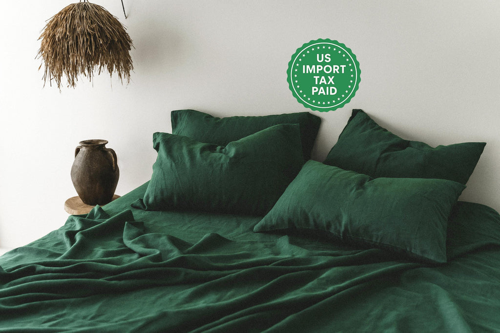 READY TO SHIP Forest green Linen Pillow Cover 1 Emerald green linen pillowcase Standard Queen King Custom size pillow case