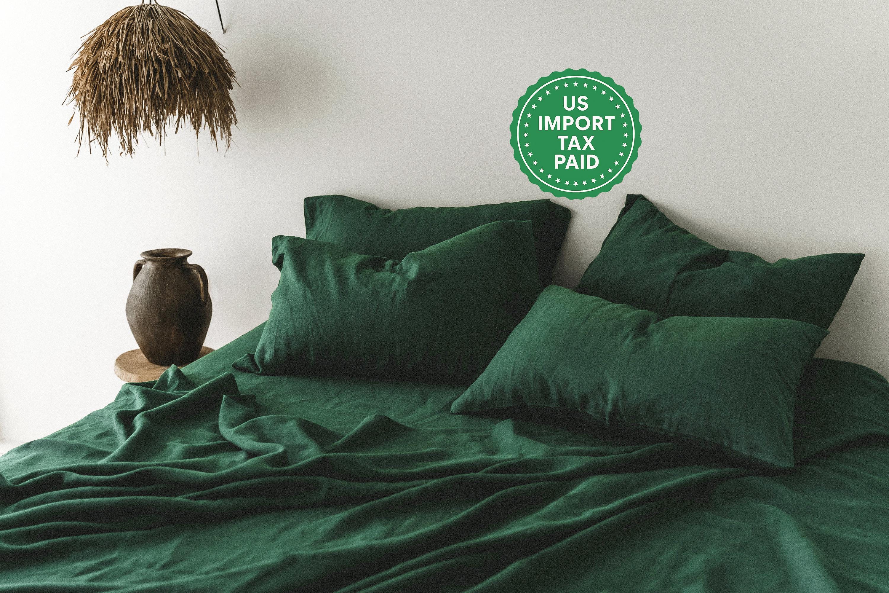 READY TO SHIP Forest green Linen Pillow Cover 1 Emerald green linen pillowcase Standard Queen King Custom size pillow case