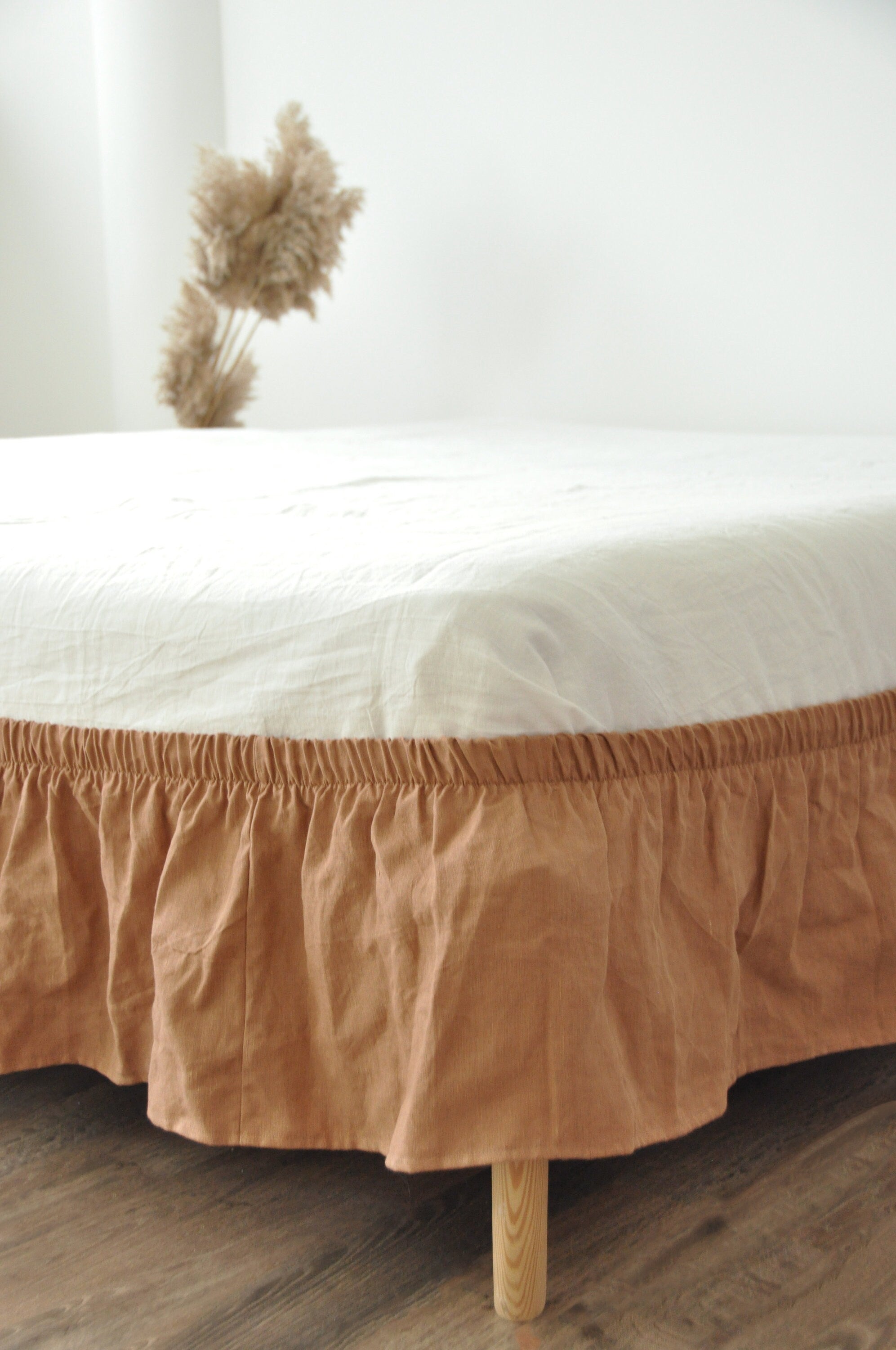 READY TO SHIP Twin clay linen wrap around bed skirt Softened linen bed skirt Stonewashed linen Wedding gift Brown bed skirt