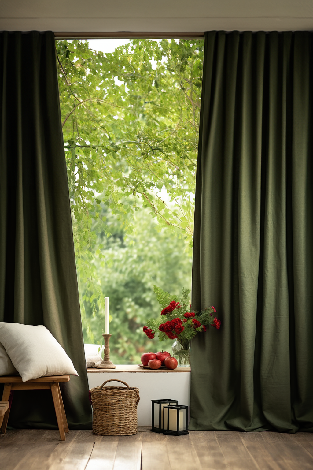 Dark olive curtains