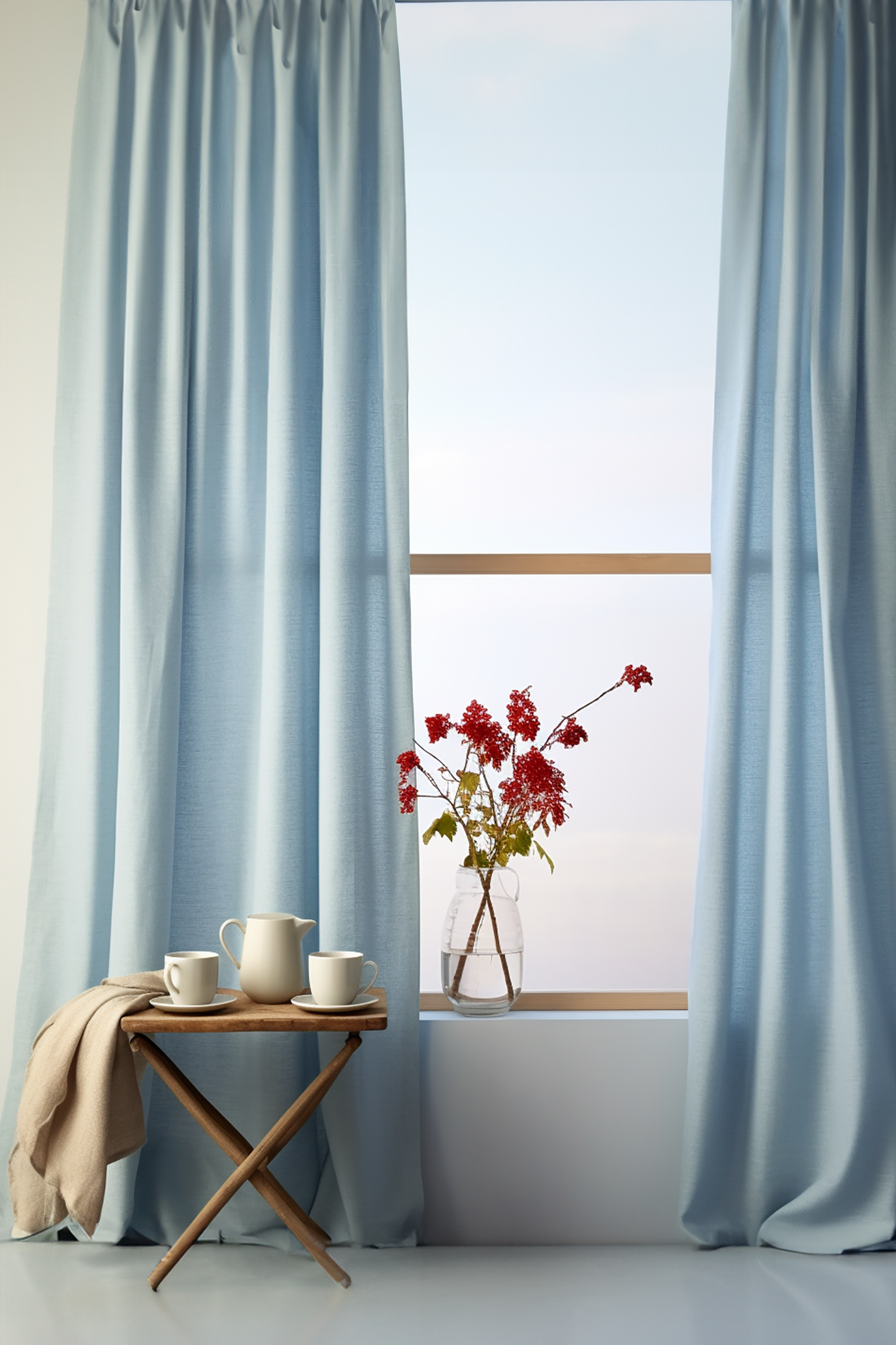 Sky blue linen curtains