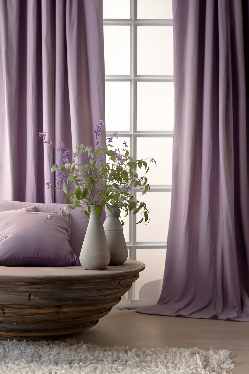 Rideaux en lin mauve