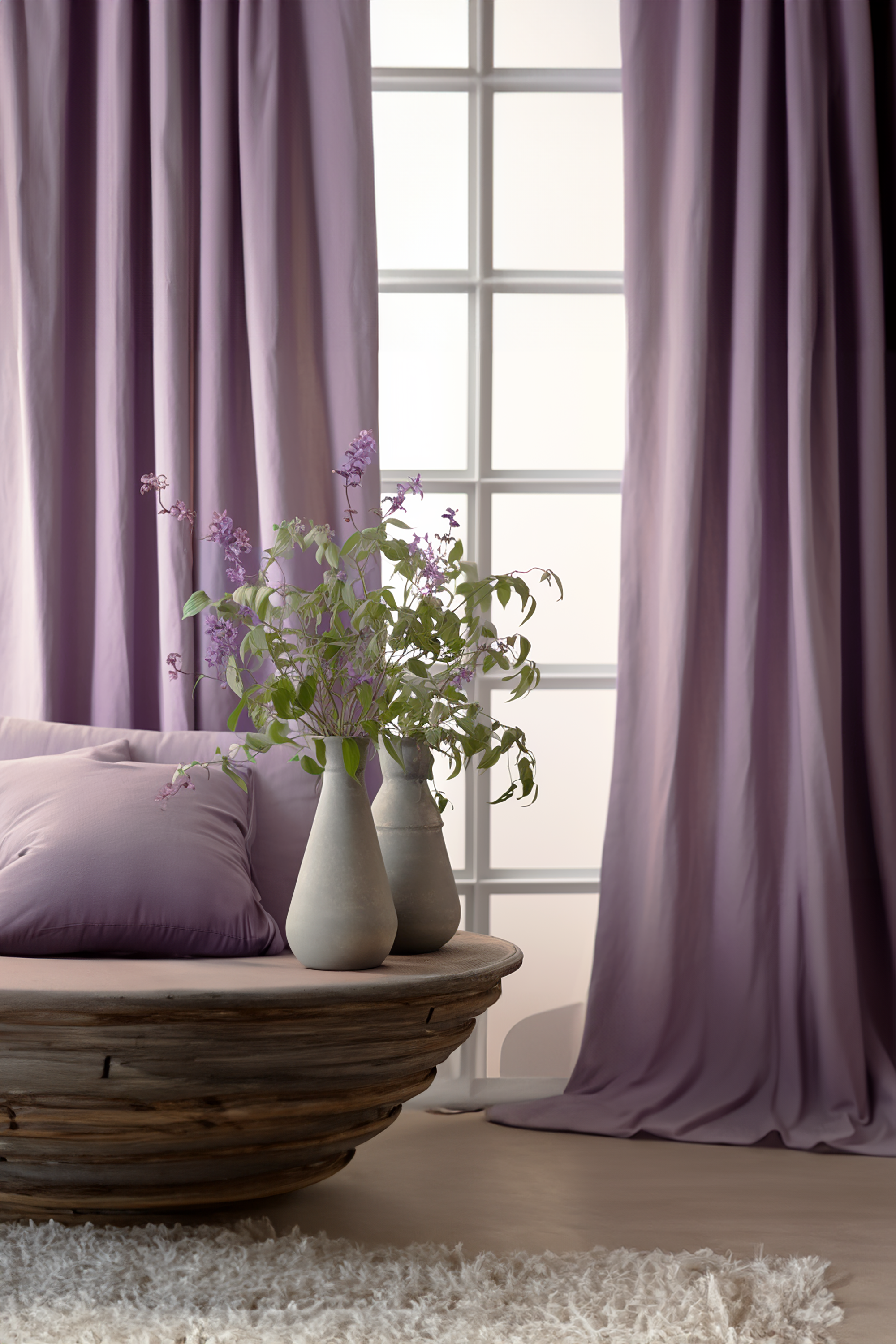 Rideaux en lin mauve