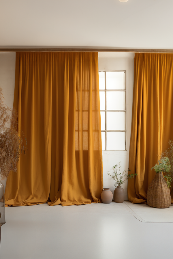 Ochre linen curtains
