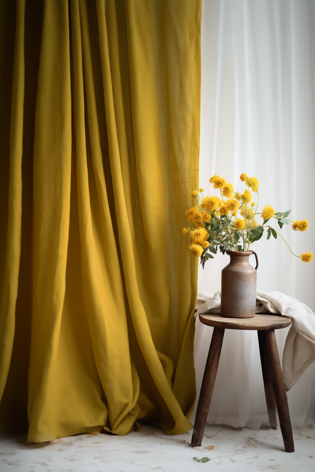 Mustard linen curtains