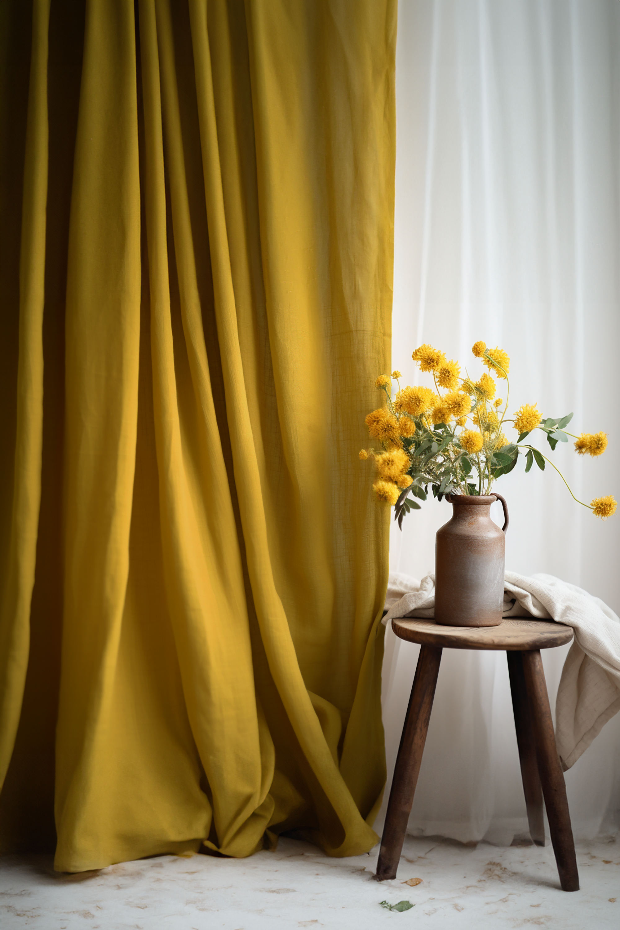Mustard linen curtains