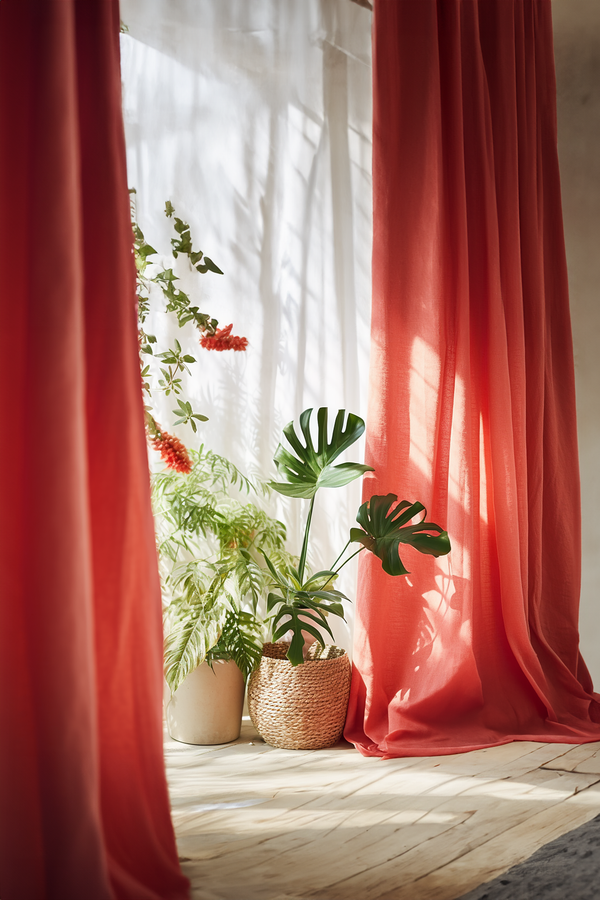 Coral linen curtains