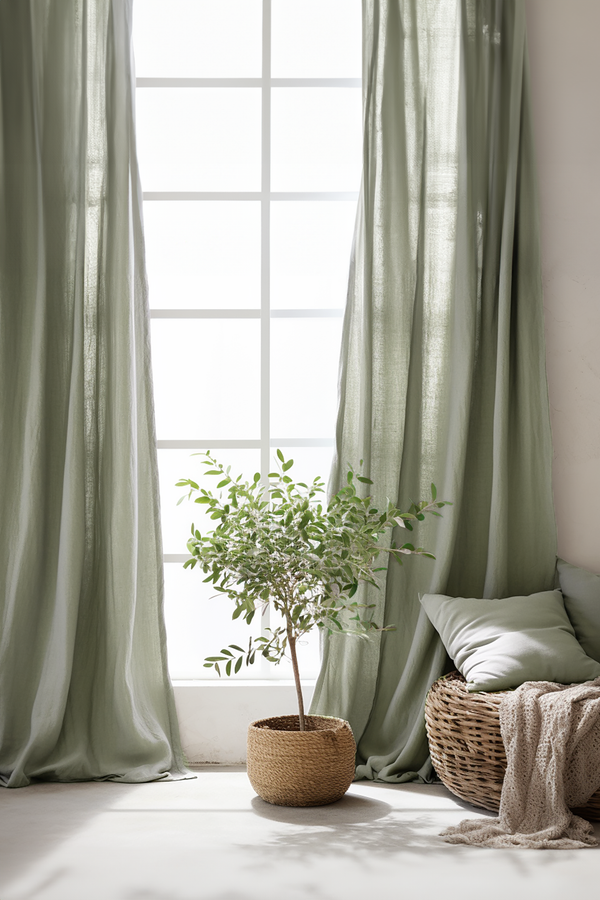 Gray sage linen curtains
