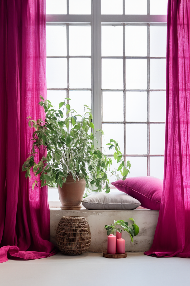 Fuchsiafarbene Leinenvorhänge