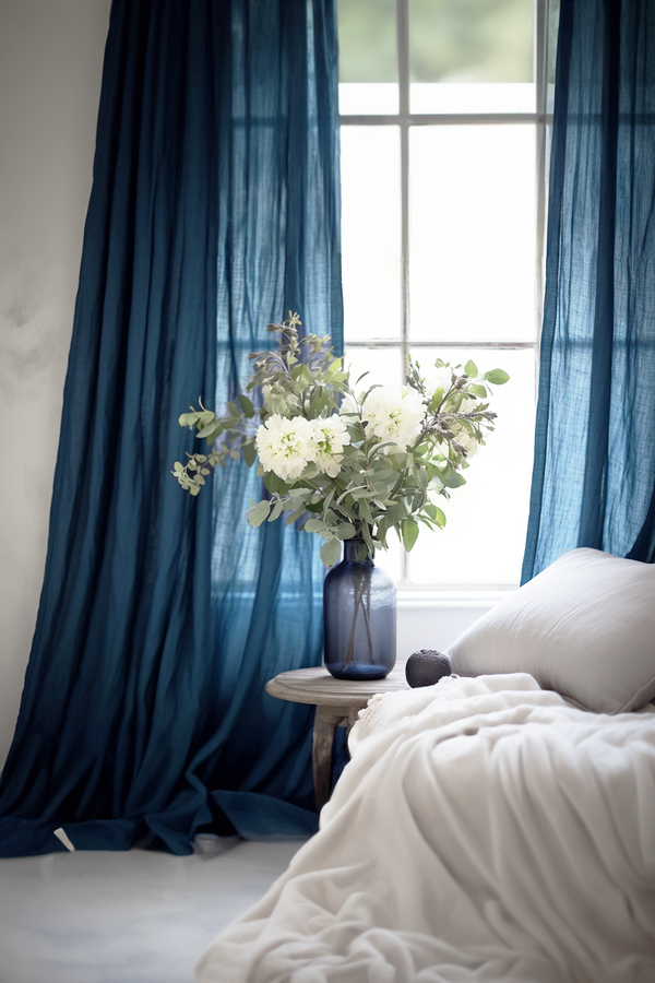 Ocean blue linen curtains