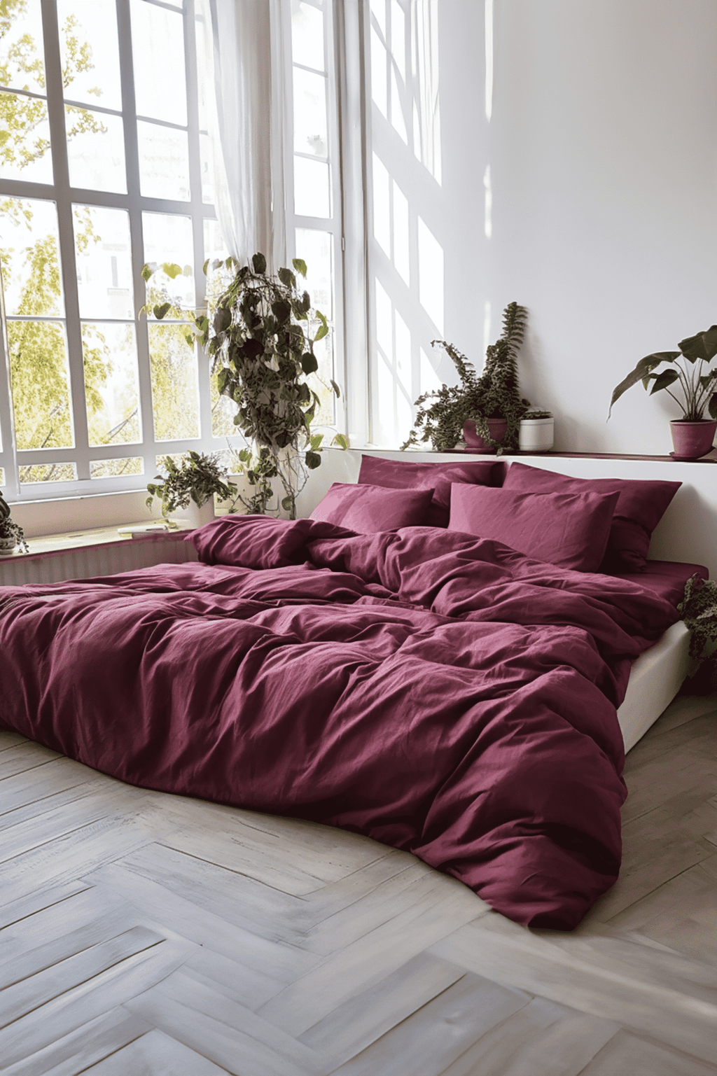 Burgundy linen duvet cover