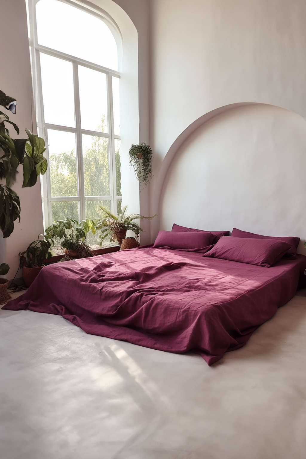 Burgundy linen fitted sheet