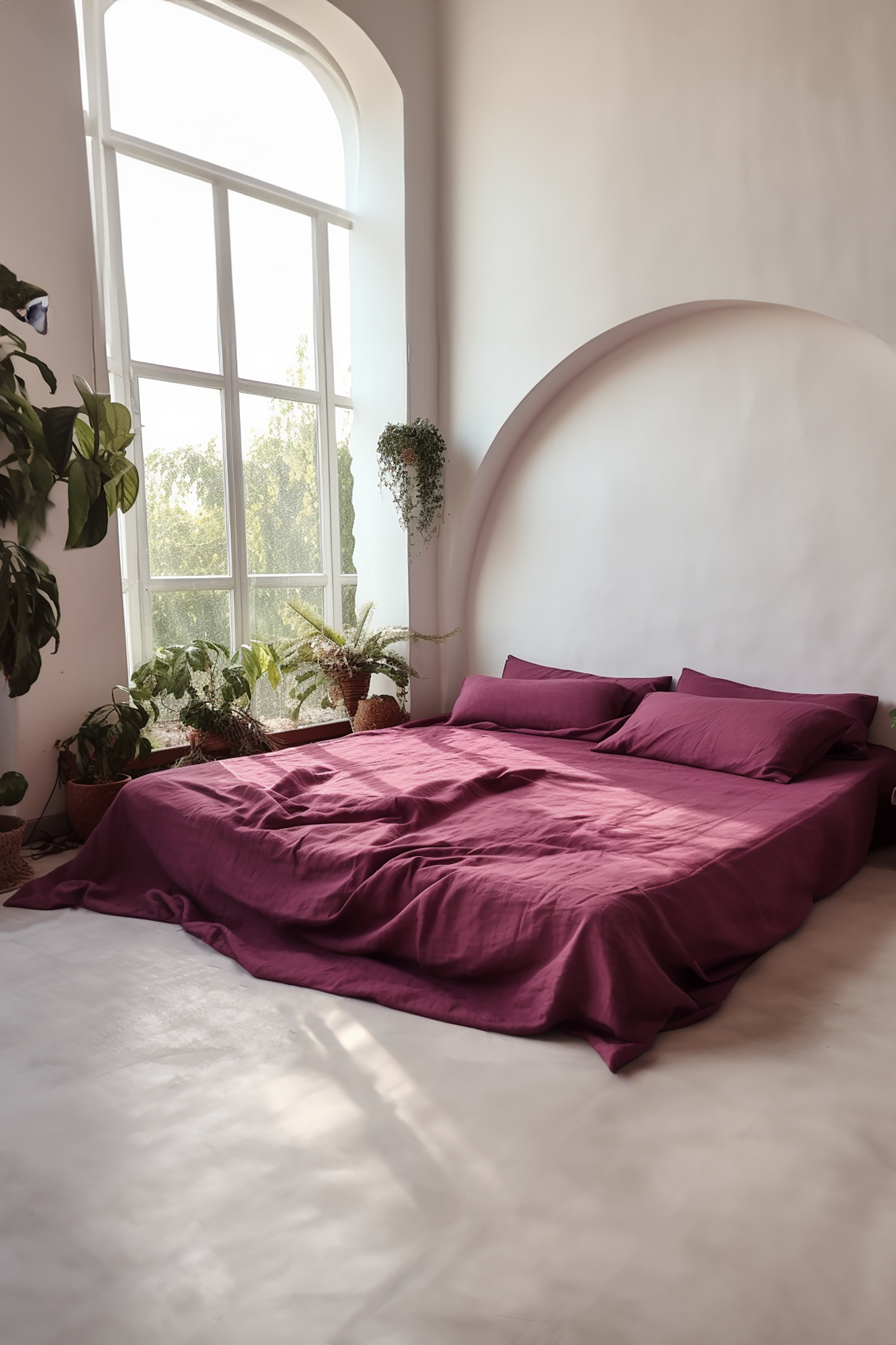 Burgundy linen fitted sheet