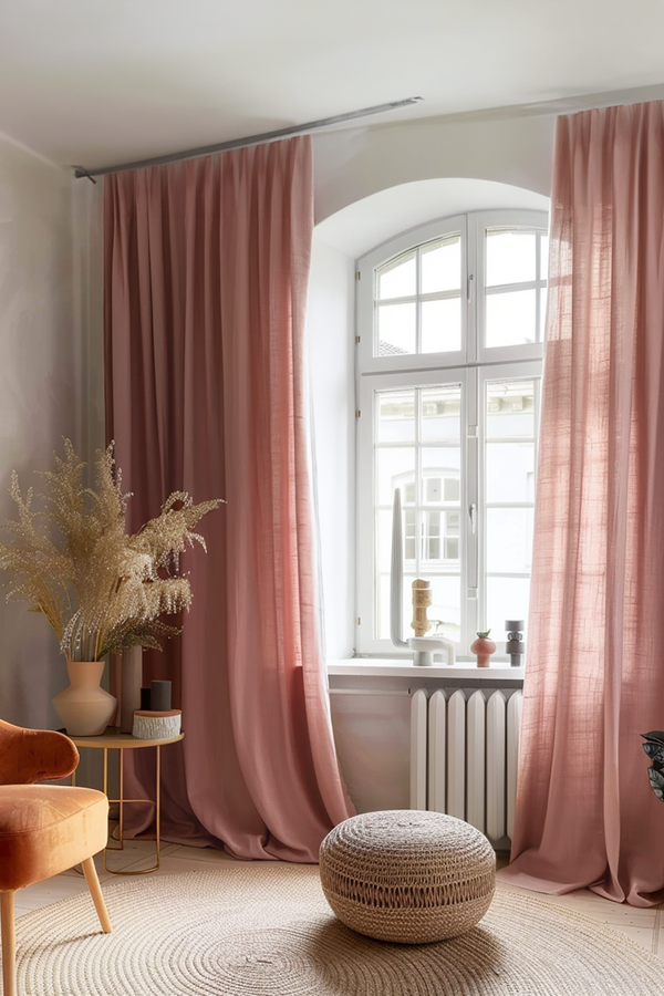 Ready to ship from Florida 1 Rose pink regular and blackout linen curtains