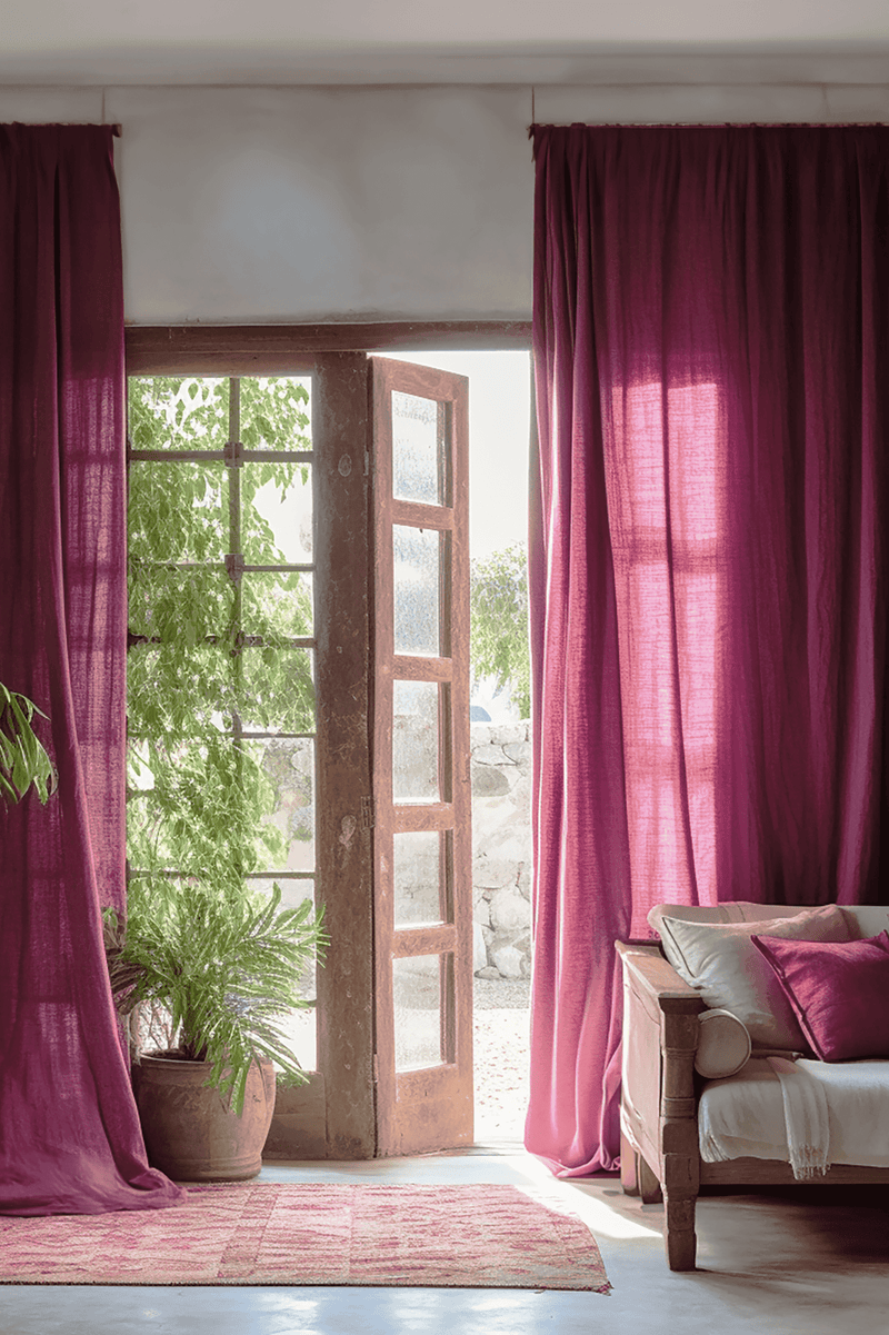 Raspberry linen curtains – True Things