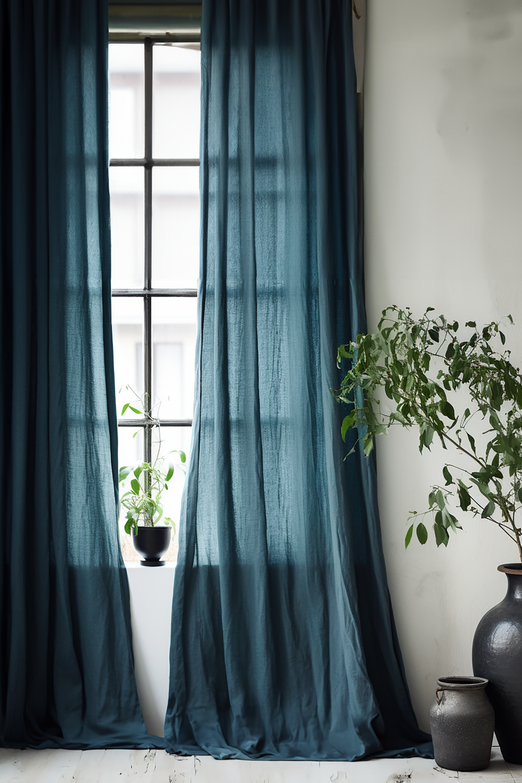 Charcoal teal linen curtains