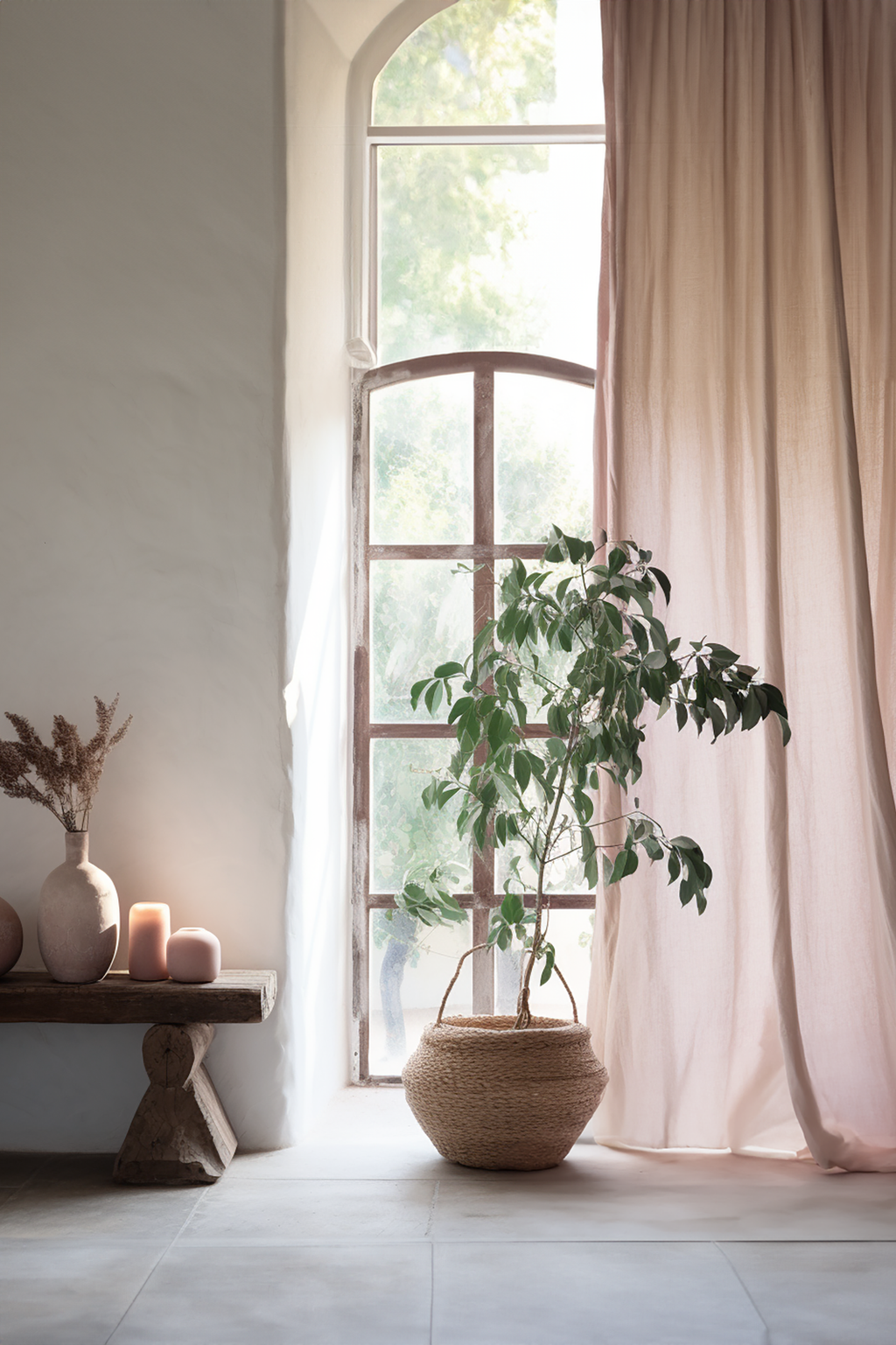 Dusty pink linen curtains