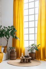 Bright yellow linen curtains
