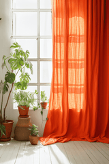 Bright orange linen curtains
