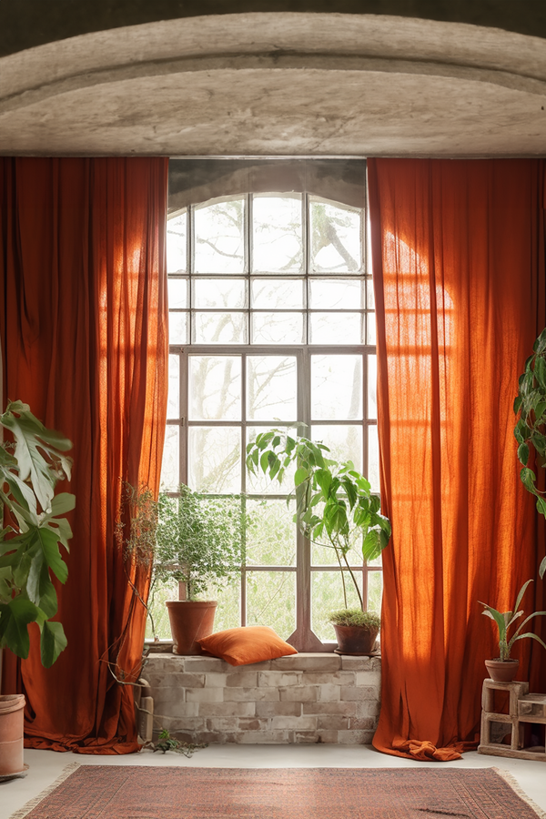 Burnt orange linen curtains