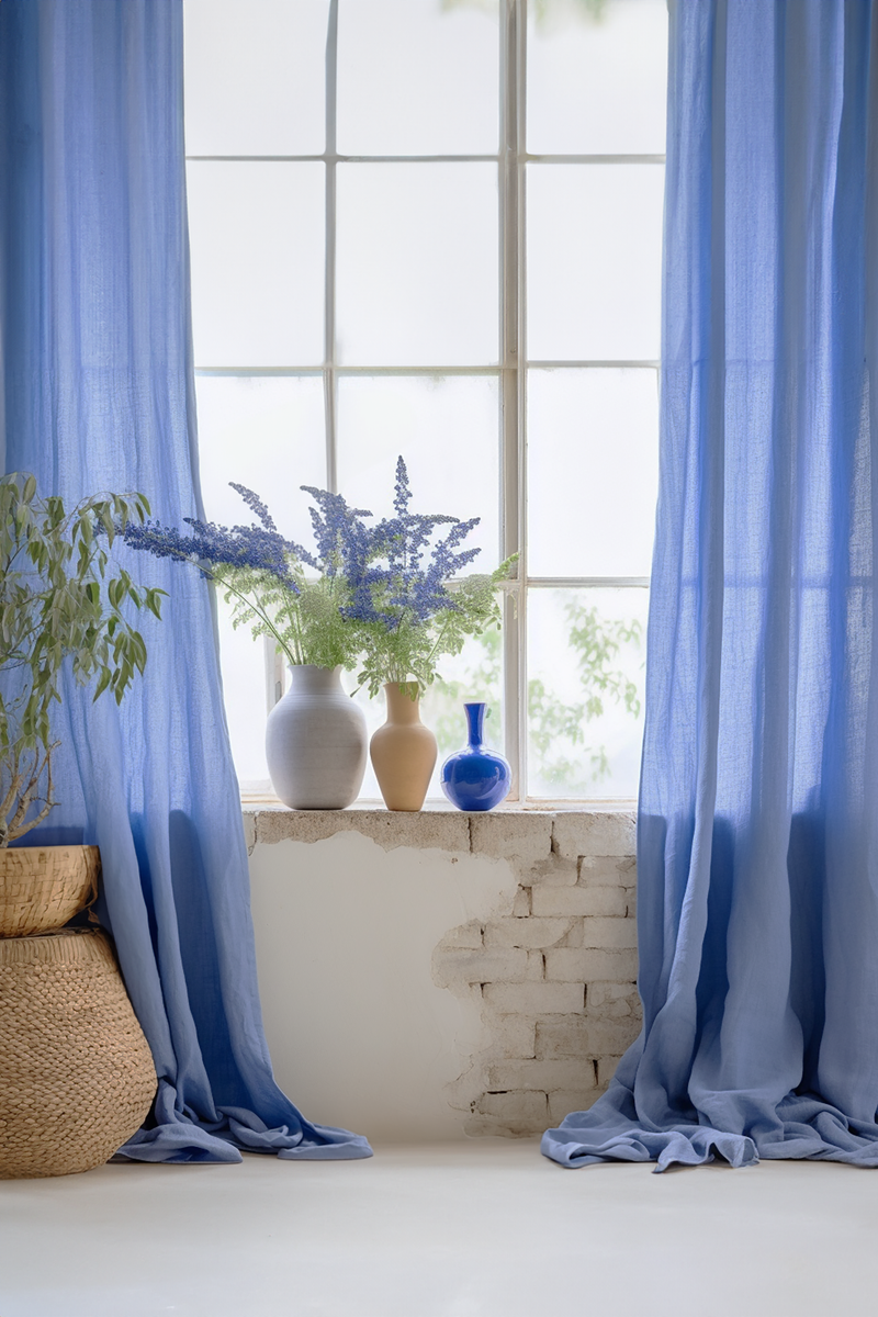 Cornflower blue linen curtains