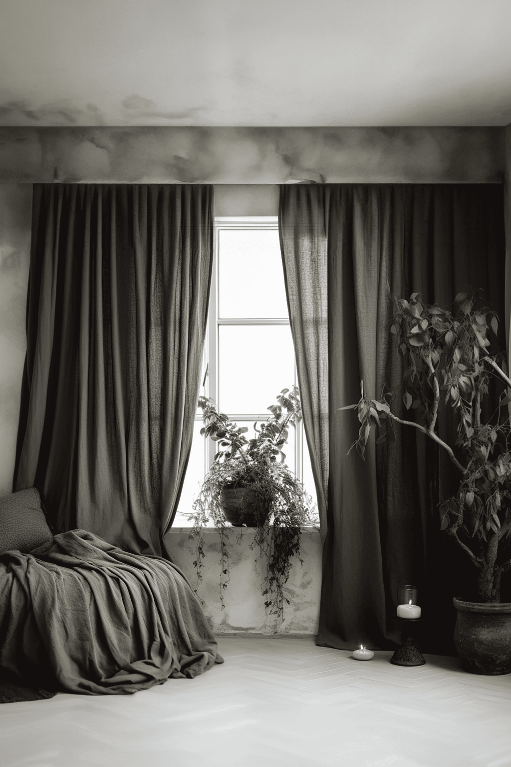 Dark gray melange linen curtains