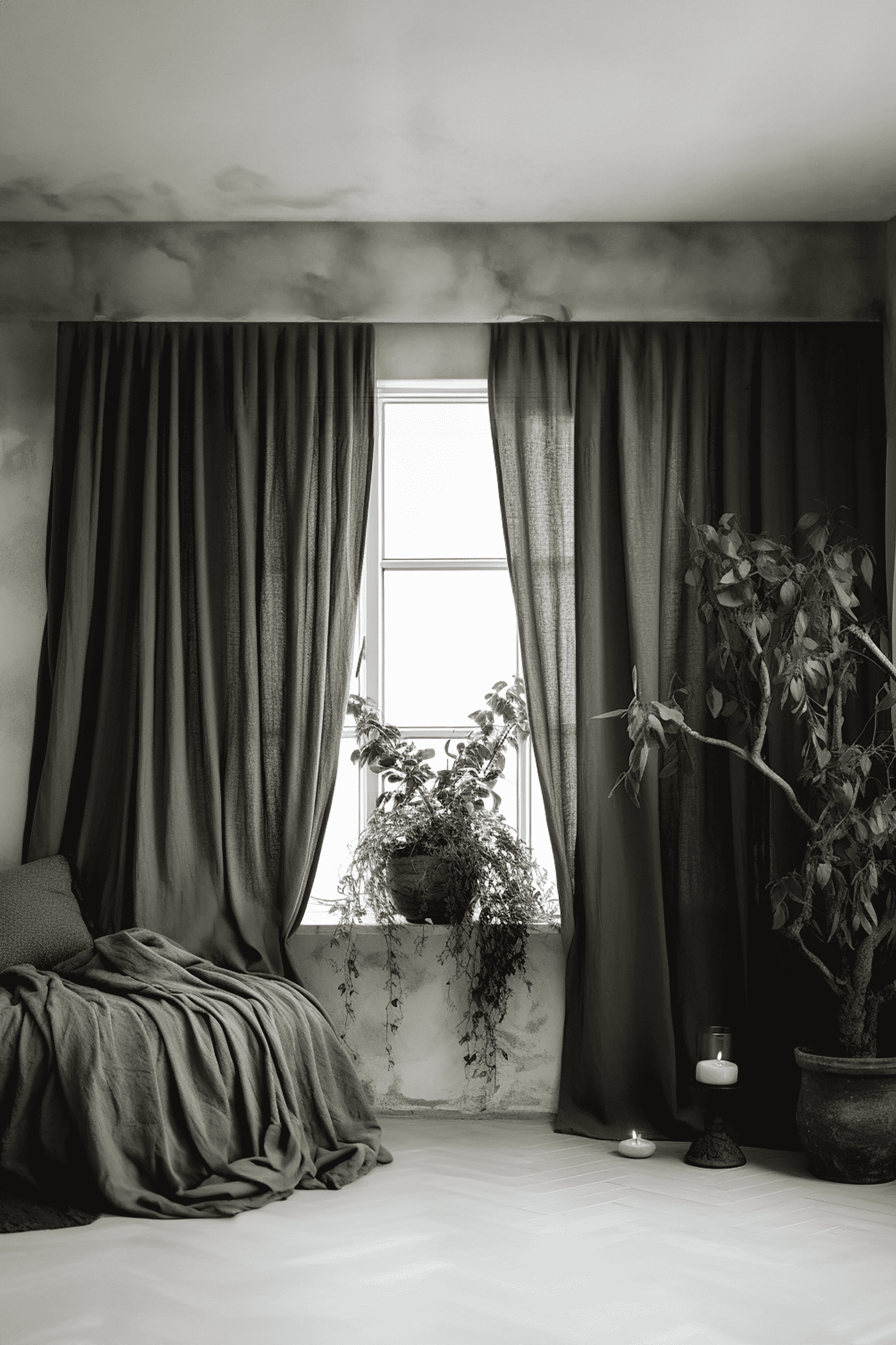 Dark gray melange linen curtains