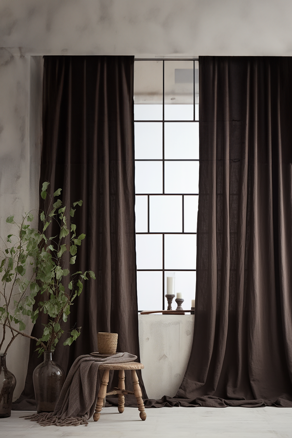 Brown linen curtains