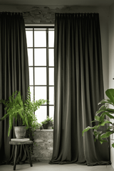 Charcoal green linen curtains
