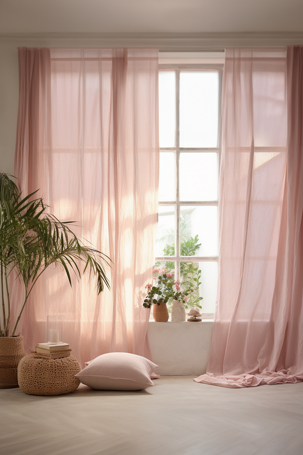 Blush pink linen curtains