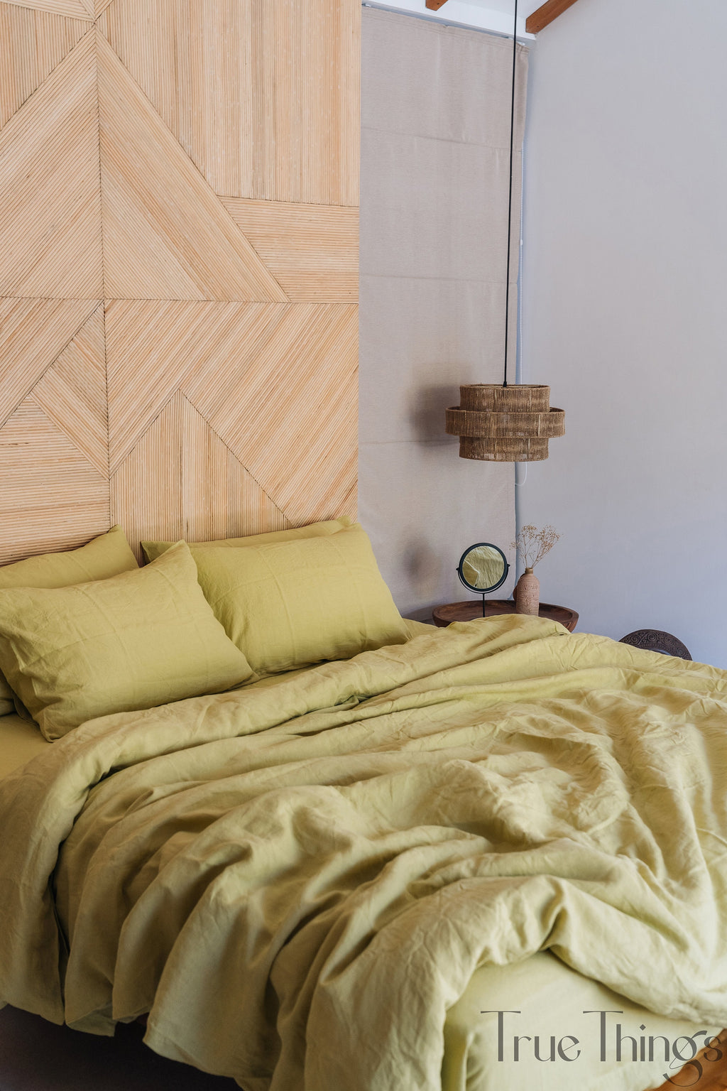READY TO SHIP from Florida 1 Chartreuse yellow linen duvet cover 1 duvet cover Softened linen Yellowgreen comforter cover Ribbon ties