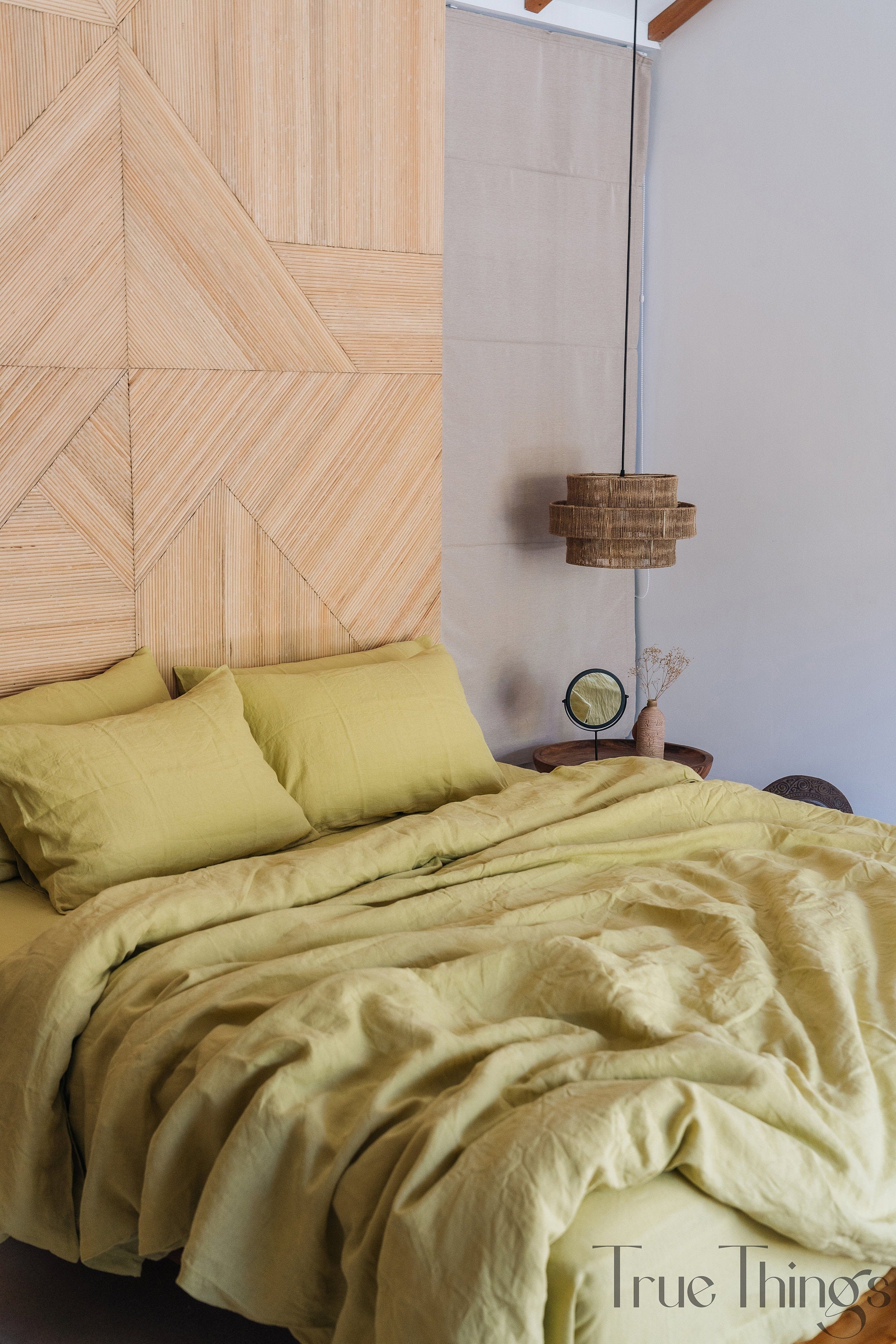 READY TO SHIP from Florida 1 Chartreuse yellow linen duvet cover Softened linen Yellowgreen comforter cover Coconut buttons Ribbon ties